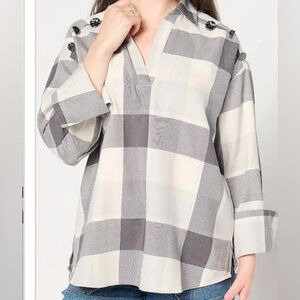 New Peace Love World Button Detail Popover Shirt Slate Grey size 2X